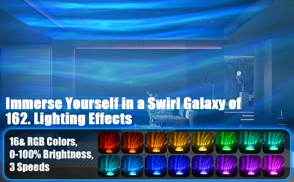 Starry Sky Galaxy Northern Aurora/Water Ripple LED Night Light 16 Color 360°Rotating RGB USB Lamp Remote Projector Ambient Light