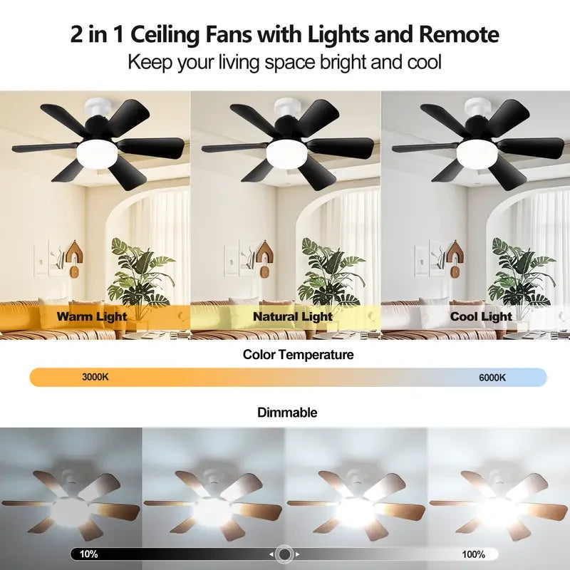 40W Ceiling Fan with Remote Control, E27 Base LED Light Fan, Quiet Smart Ceiling Fan Lamp for Bedroom Living Room Kitchen