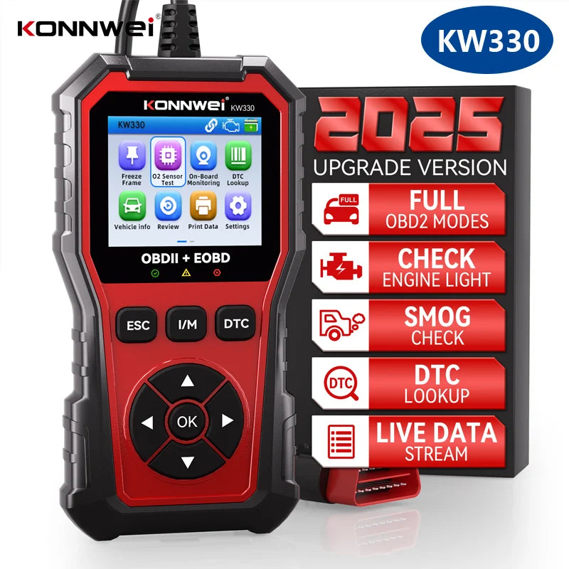 2026 KONNWEI KW330 Car OBD2 Fault Scanner Engine Battery Test  Fault Code Clear Real-Time Data Professional OBD Inspection Tool