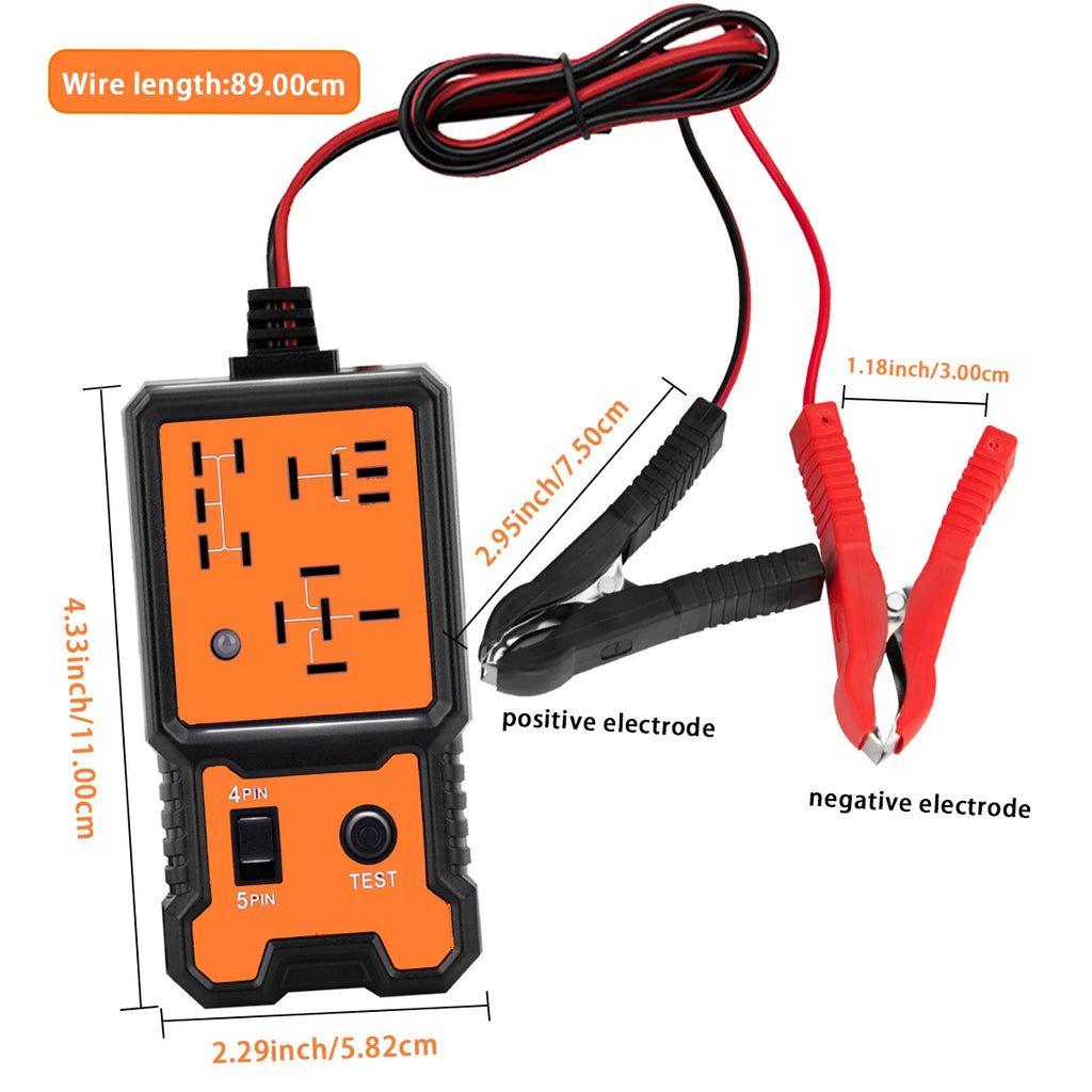 Compact 12V Car Relay Tester with Battery Clips - Easy-To-Use 4-Pin and 5-Pin Relay Tester, Clear Terminal Display, Spdt Switch and Copper Contacts, Hardwired/Battery Powered (Batteries Not Included), Suitable for Electrical