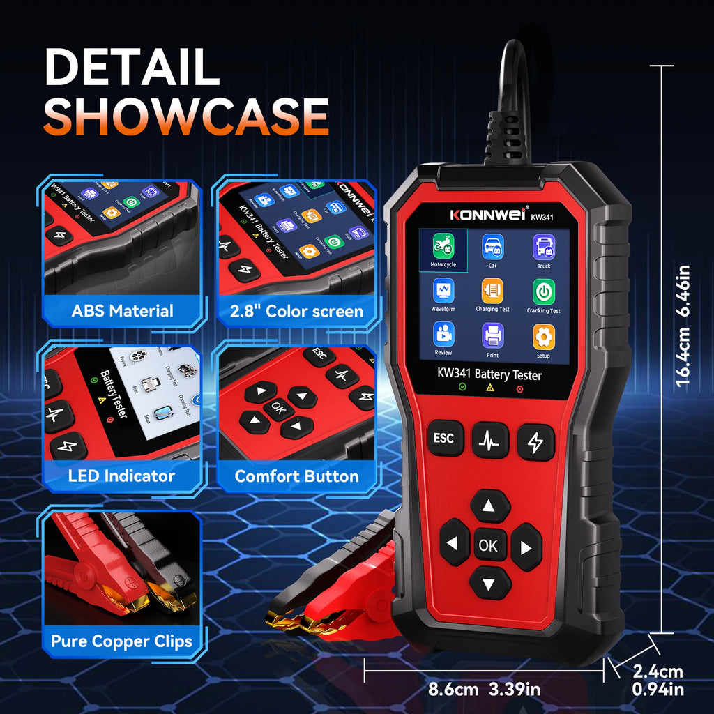 2025 KONNWEI Car Battery Diagnostic Tool 6V-12V-24V Battery Information Viewing Fault Code Clearing Car Battery Charging Scanner