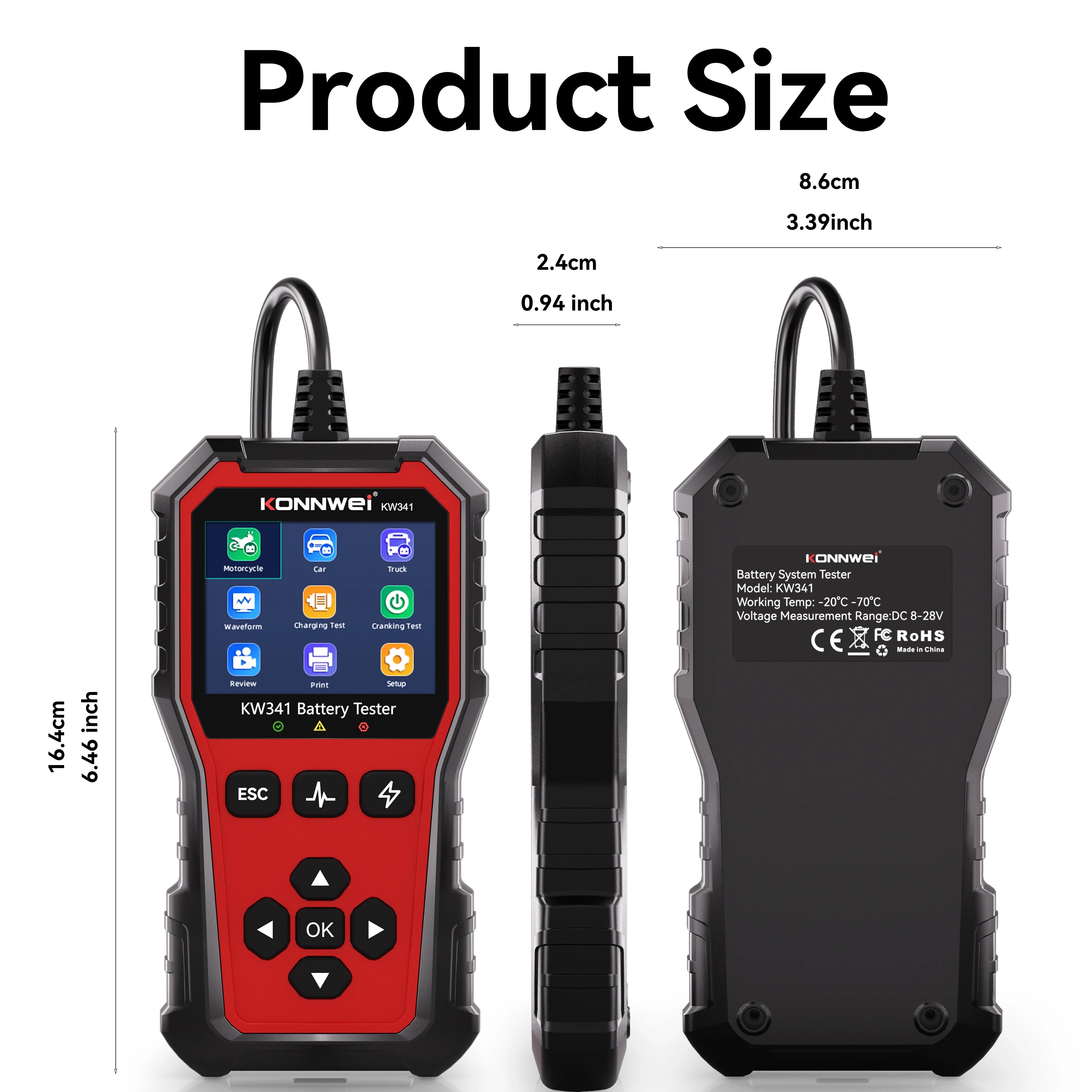 2025 KONNWEI Car Battery Diagnostic Tool 6V-12V-24V Battery Information Viewing Fault Code Clearing Car Battery Charging Scanner