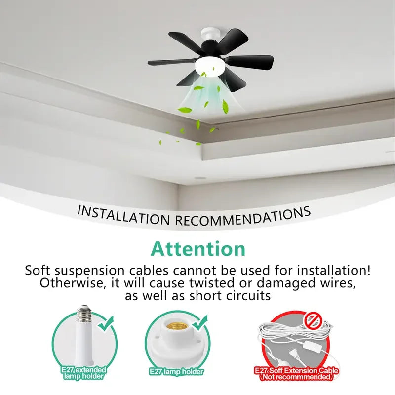 40W Ceiling Fan with Remote Control, E27 Base LED Light Fan, Quiet Smart Ceiling Fan Lamp for Bedroom Living Room Kitchen
