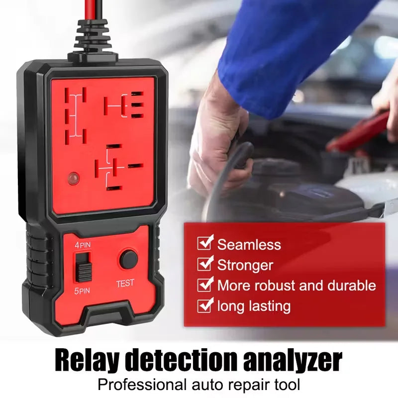 Compact 12V Car Relay Tester with Battery Clips - Easy-To-Use 4-Pin and 5-Pin Relay Tester, Clear Terminal Display, Spdt Switch and Copper Contacts, Hardwired/Battery Powered (Batteries Not Included), Suitable for Electrical