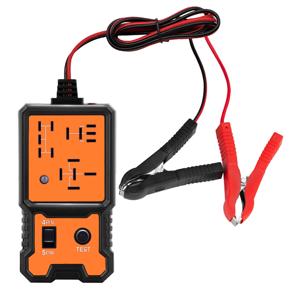 Compact 12V Car Relay Tester with Battery Clips - Easy-To-Use 4-Pin and 5-Pin Relay Tester, Clear Terminal Display, Spdt Switch and Copper Contacts, Hardwired/Battery Powered (Batteries Not Included), Suitable for Electrical