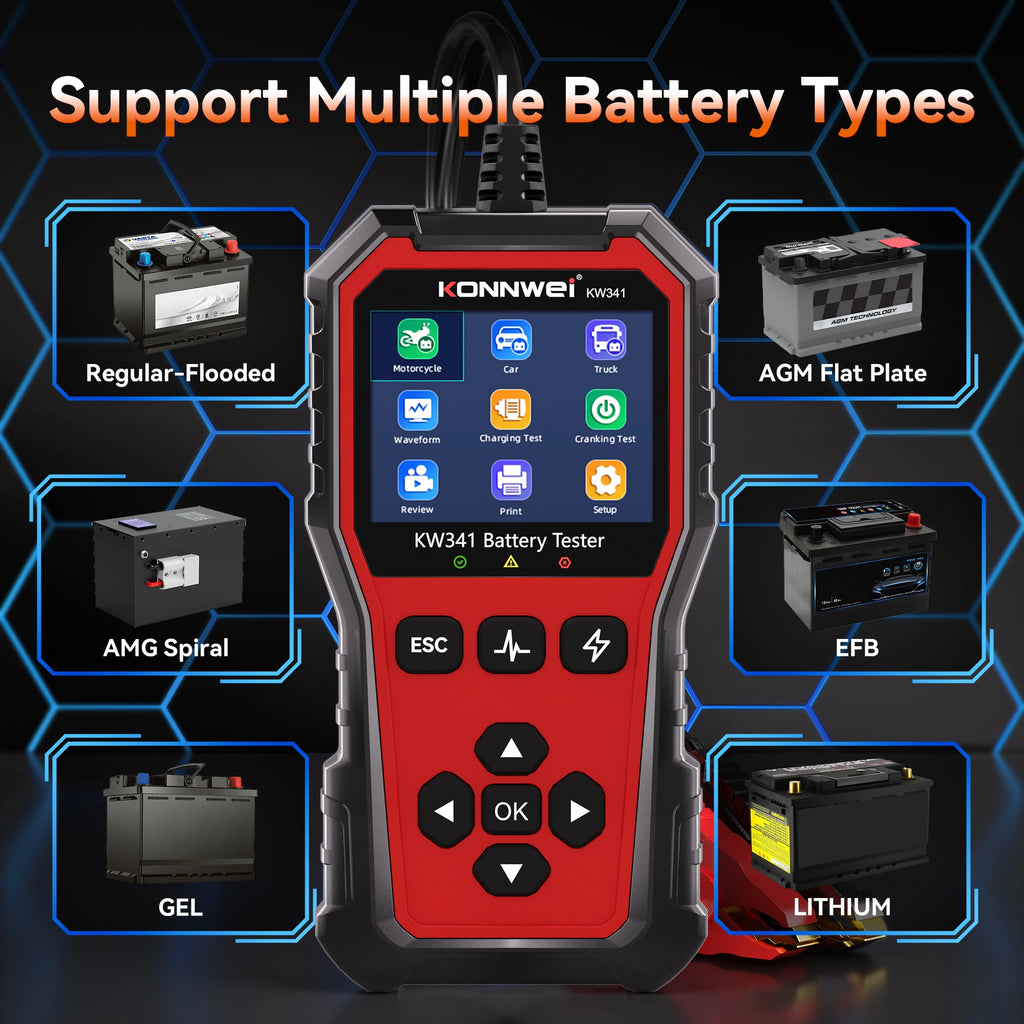 2025 KONNWEI Car Battery Diagnostic Tool 6V-12V-24V Battery Information Viewing Fault Code Clearing Car Battery Charging Scanner