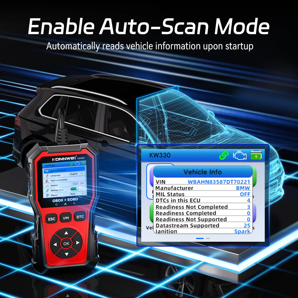 2026 KONNWEI KW330 Car OBD2 Fault Scanner Engine Battery Test  Fault Code Clear Real-Time Data Professional OBD Inspection Tool
