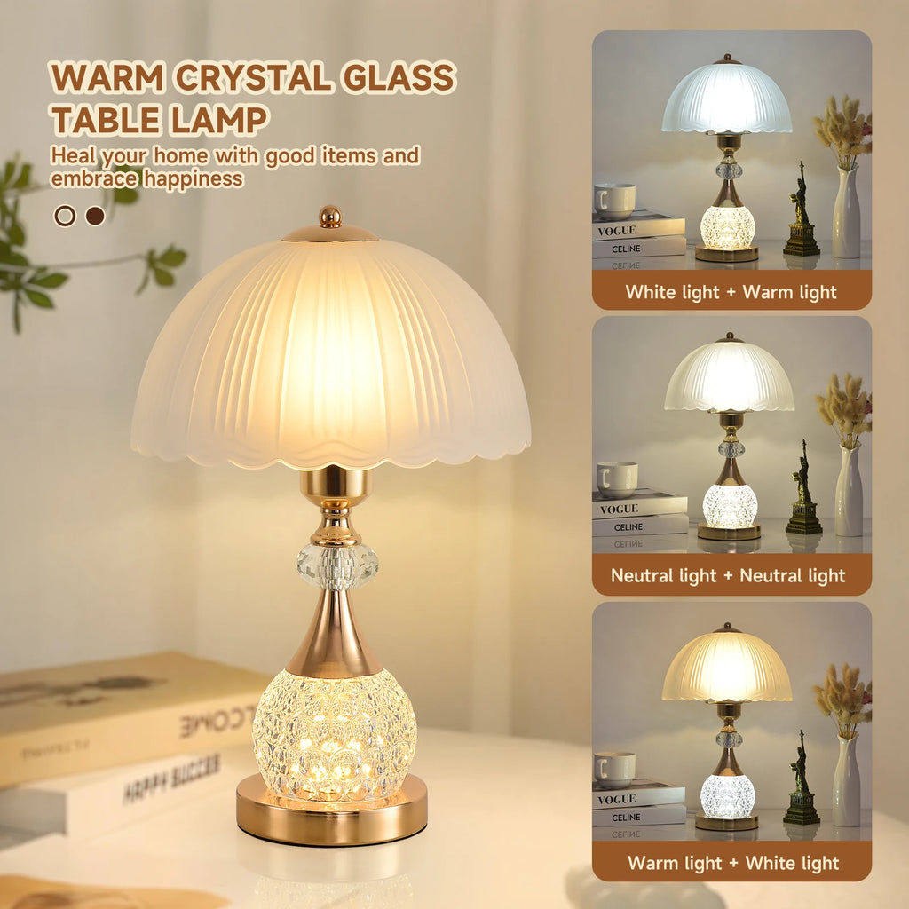 Bedside Table Lamp Petal Light Luxury Crystal Push Button Switch Bedroom Living Room Den Control Dimming Warm Atmosphere Decorat