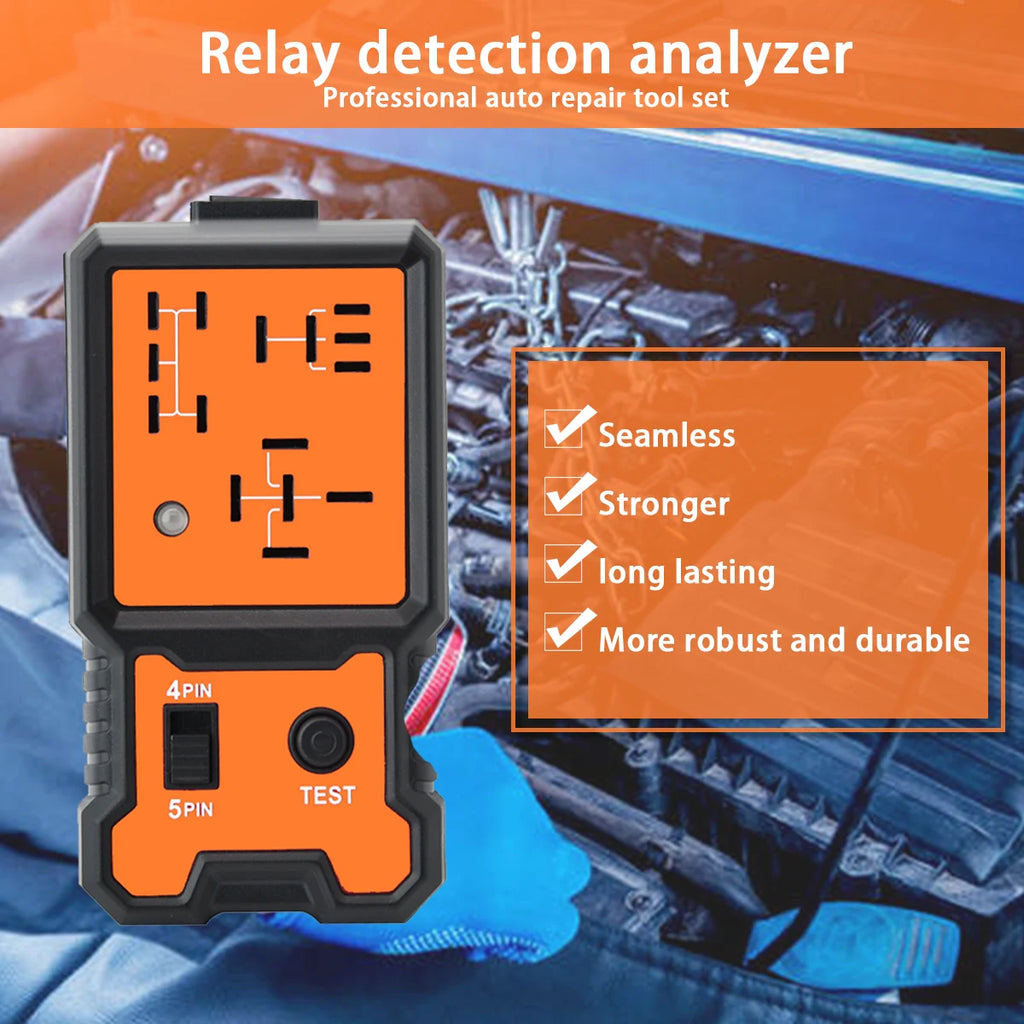 Compact 12V Car Relay Tester with Battery Clips - Easy-To-Use 4-Pin and 5-Pin Relay Tester, Clear Terminal Display, Spdt Switch and Copper Contacts, Hardwired/Battery Powered (Batteries Not Included), Suitable for Electrical