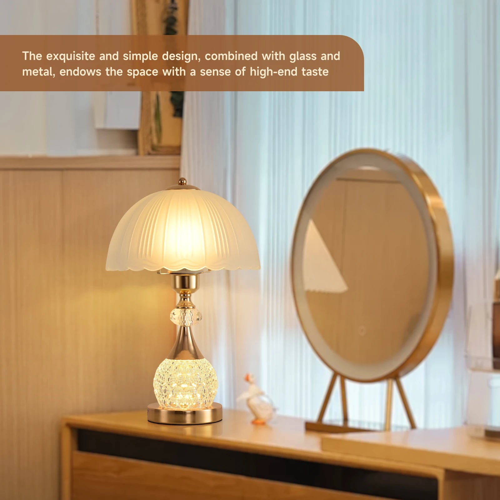 Bedside Table Lamp Petal Light Luxury Crystal Push Button Switch Bedroom Living Room Den Control Dimming Warm Atmosphere Decorat