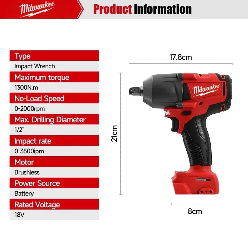 Milwaukee Brushless Cordless Electric Impact Hammer Drill Angle Grinder Electric Circular Saw With18v Battery Combo Kits Power