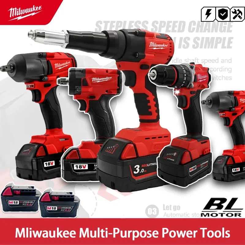 Milwaukee Brushless Cordless Electric Impact Hammer Drill Angle Grinder Electric Circular Saw With18v Battery Combo Kits Power