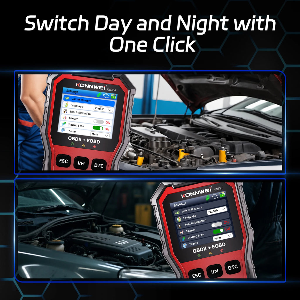 2026 KONNWEI KW330 Car OBD2 Fault Scanner Engine Battery Test  Fault Code Clear Real-Time Data Professional OBD Inspection Tool