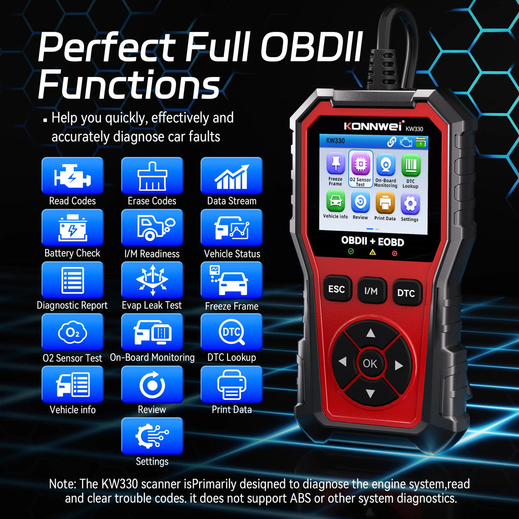 2026 KONNWEI KW330 Car OBD2 Fault Scanner Engine Battery Test  Fault Code Clear Real-Time Data Professional OBD Inspection Tool