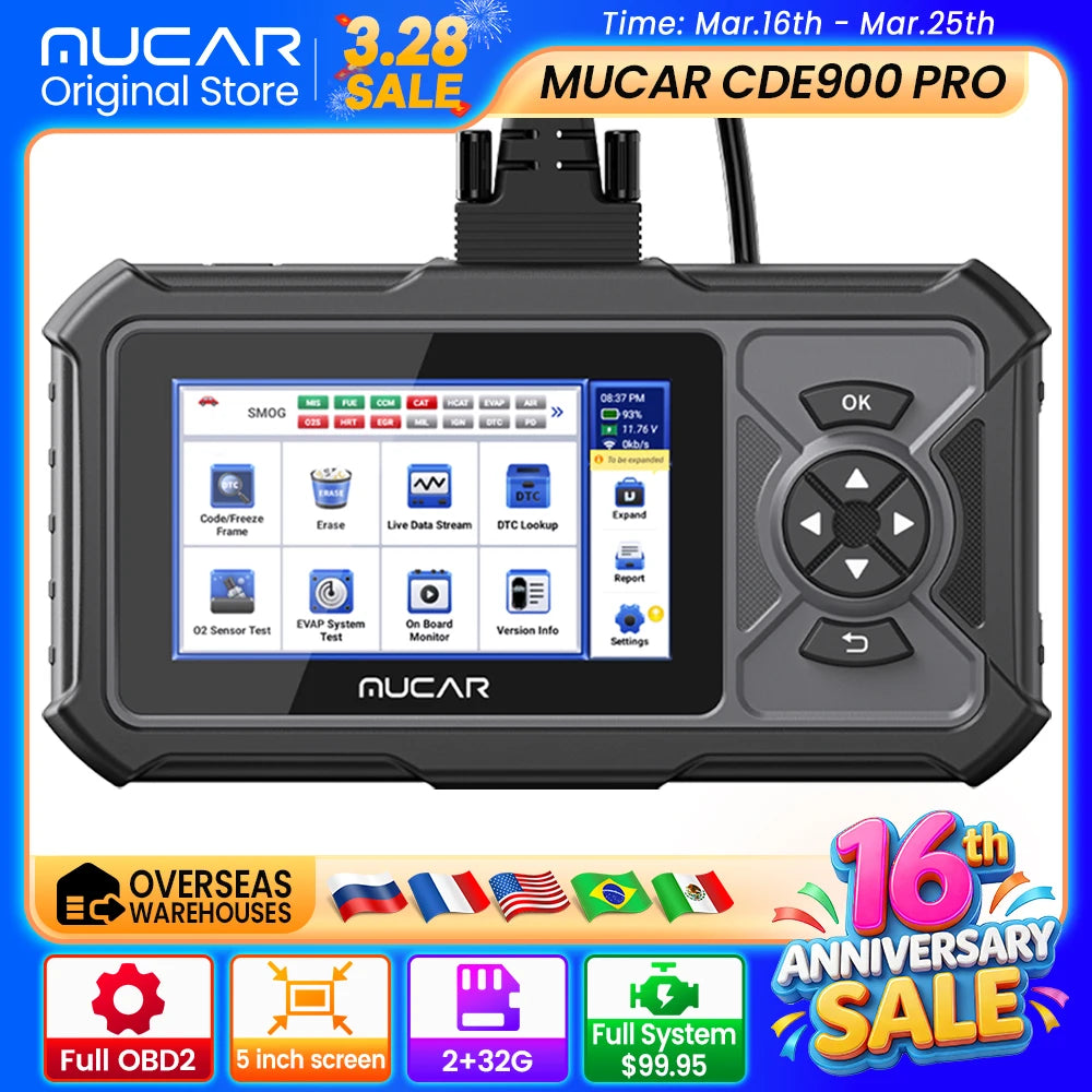 MUCAR CDE900/CDE900 PRO OBD2 Auto Diagnostic Tool car Scanner Tools full system 28 reset Code Reader Scan Tool 2+32G WIFI Update