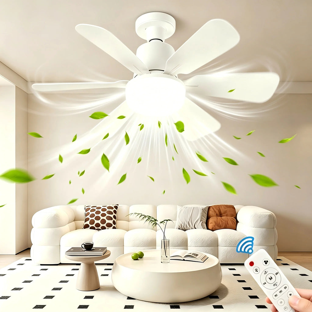 40W Ceiling Fan with Remote Control, E27 Base LED Light Fan, Quiet Smart Ceiling Fan Lamp for Bedroom Living Room Kitchen