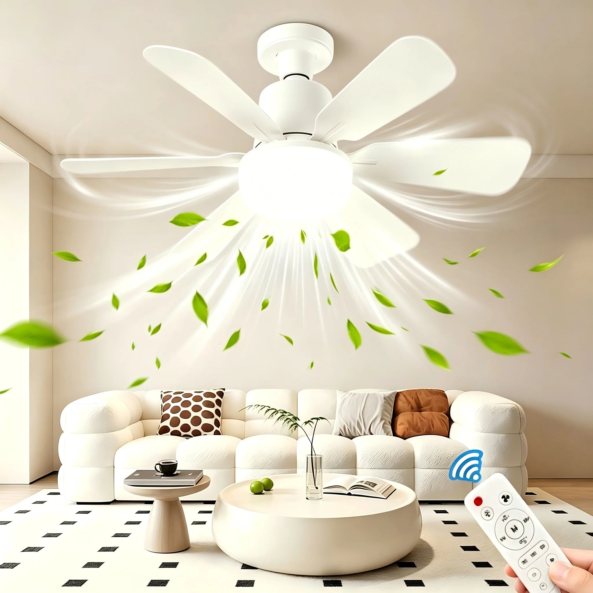 40W Ceiling Fan with Remote Control, E27 Base LED Light Fan, Quiet Smart Ceiling Fan Lamp for Bedroom Living Room Kitchen