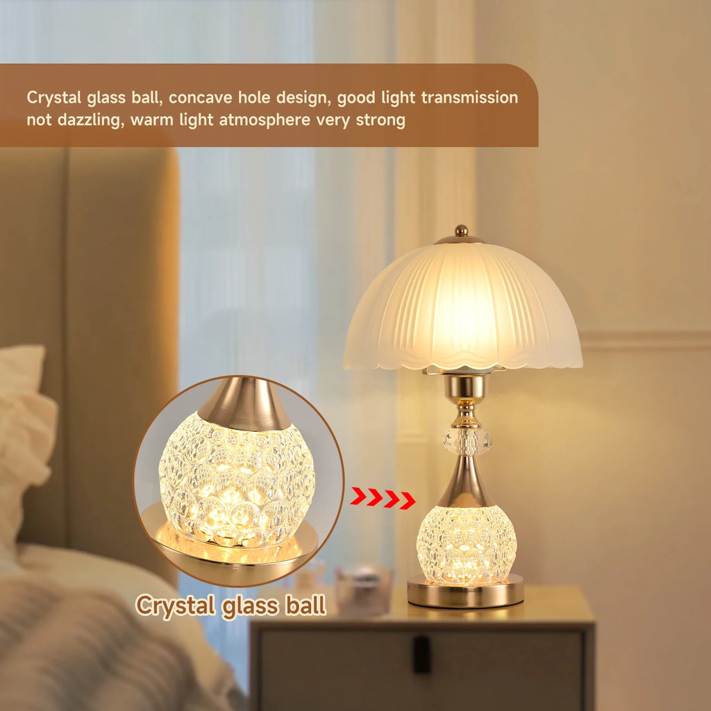 Bedside Table Lamp Petal Light Luxury Crystal Push Button Switch Bedroom Living Room Den Control Dimming Warm Atmosphere Decorat