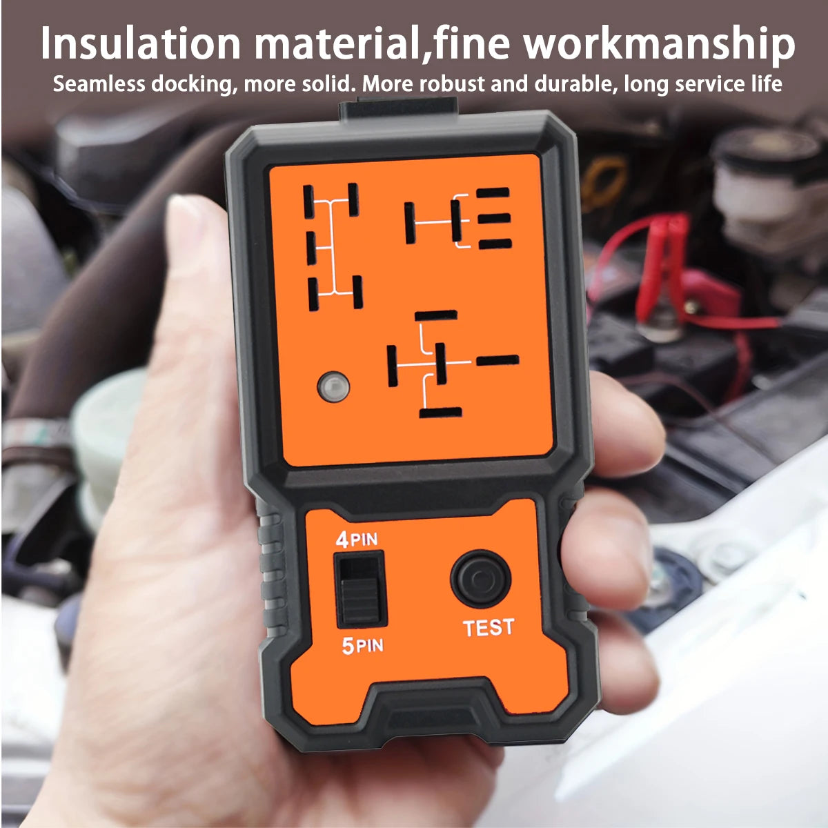 Compact 12V Car Relay Tester with Battery Clips - Easy-To-Use 4-Pin and 5-Pin Relay Tester, Clear Terminal Display, Spdt Switch and Copper Contacts, Hardwired/Battery Powered (Batteries Not Included), Suitable for Electrical