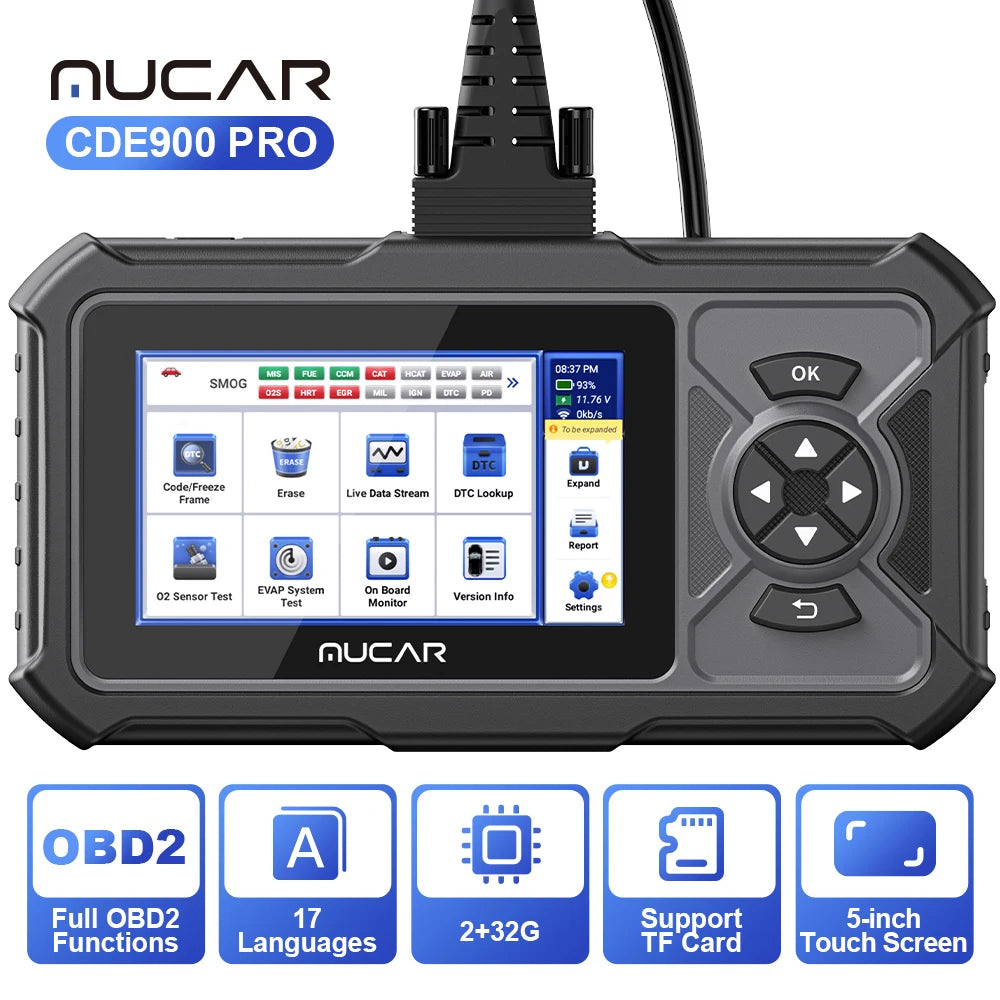 MUCAR CDE900/CDE900 PRO OBD2 Auto Diagnostic Tool car Scanner Tools full system 28 reset Code Reader Scan Tool 2+32G WIFI Update