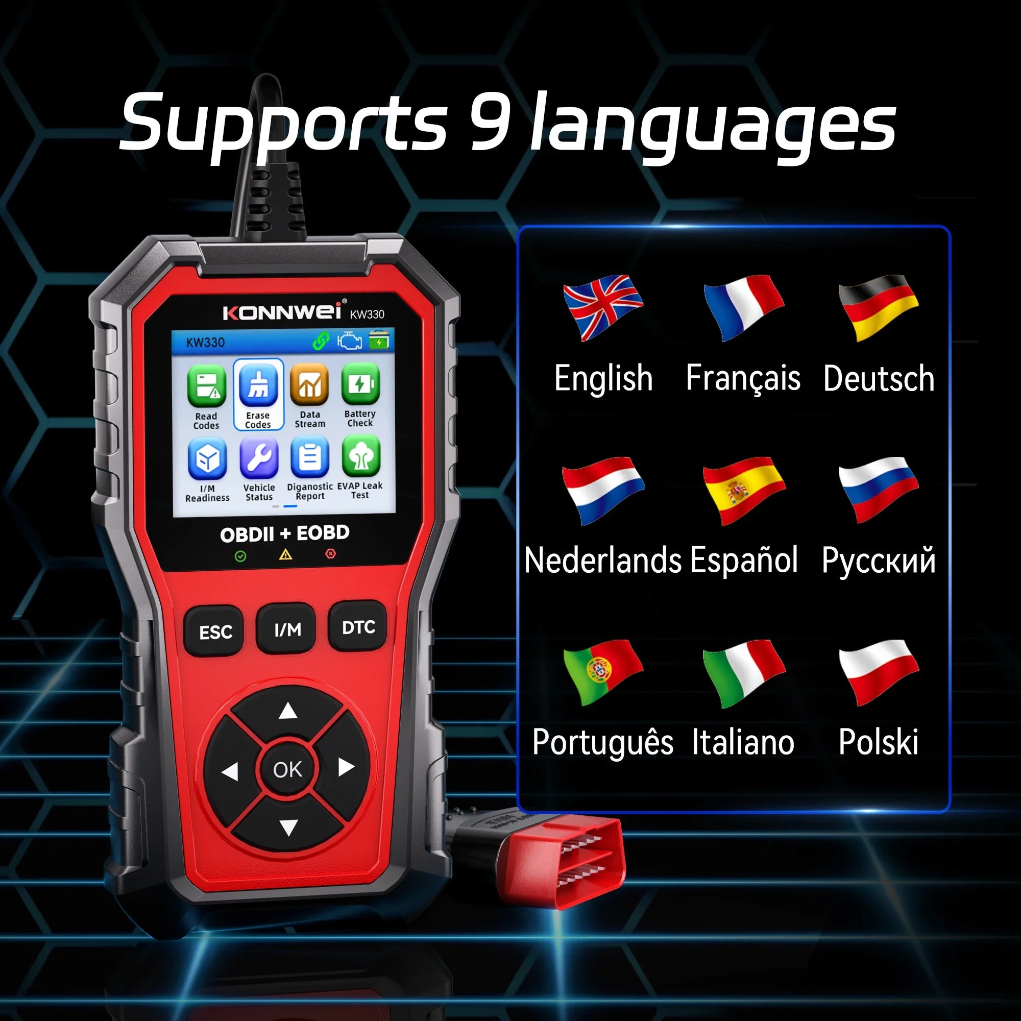 2026 KONNWEI KW330 Car OBD2 Fault Scanner Engine Battery Test  Fault Code Clear Real-Time Data Professional OBD Inspection Tool